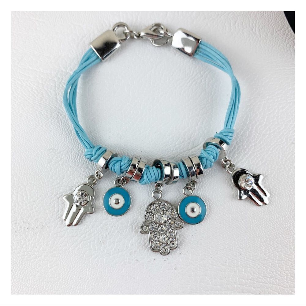 ‎Hama Charm Bracelet w/Turquoise Leather-Like Strap
